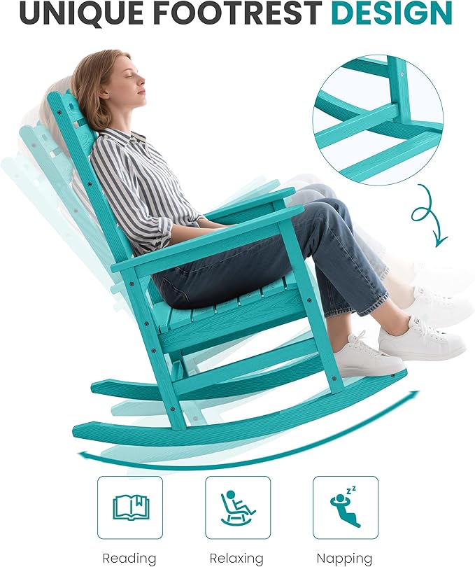 SERWALL Outdoor Rocking Chair Set of 2, Oversized HDPE Patio Rocking Chair - Image 6