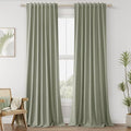 Sage Green 100% Blackout Linen Curtains 100 Inch Length 2 Panels Set by Guken