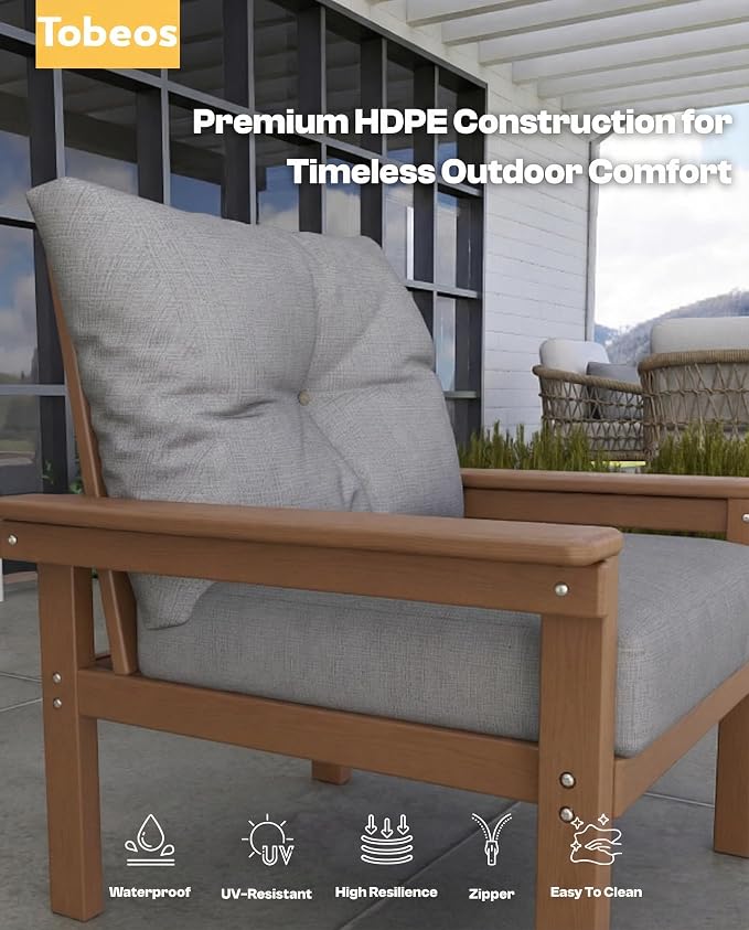 HDPE 4 Piece Patio Furniture Set, All-Weather Outdoor Couch - Image 4