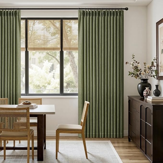 MIULEE Olive Green Pinch Pleated Thick Linen Curtains 84 Inches Long 2 Panels - Image 5