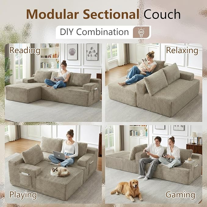 96" Cloud Sectional Couch with L-Shape Chaise, Modular Comfy Sofa Chaise Longue - Image 4