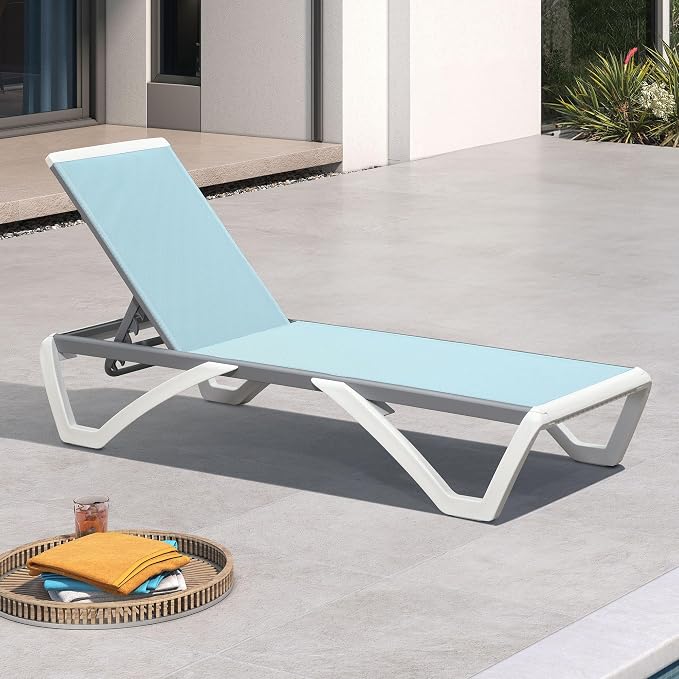 PURPLE LEAF Patio Chaise Lounge Chair Outside Aluminum Plastic Stackable by PURPLELEAF