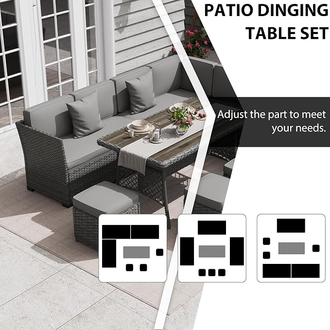 KIGOTY 7 Piece Patio Furniture Set, Outdoor PE Wicker Rattan Outdoor Dining Set - Image 5