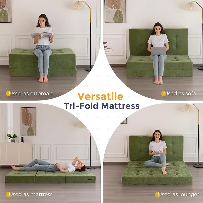 MAXYOYO 6" Folding Sofa Bed for Floor, Tufted Tri-Fold Floor Mattress - Image 3