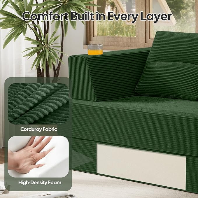 COMAX Futon Sofa Bed Queen, 4 in 1 Folding Boneless Sleeper Corduroy Couch - Image 6