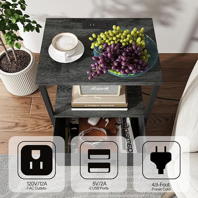 TUTOTAK End Table with Charging Station, Night Stand, Side Table with 2 USB - Image 4