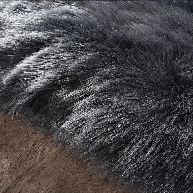 Latepis Dark Grey Fur 3x5 Area Shaggy Bedside Faux Sheepskin Rug - Image 7