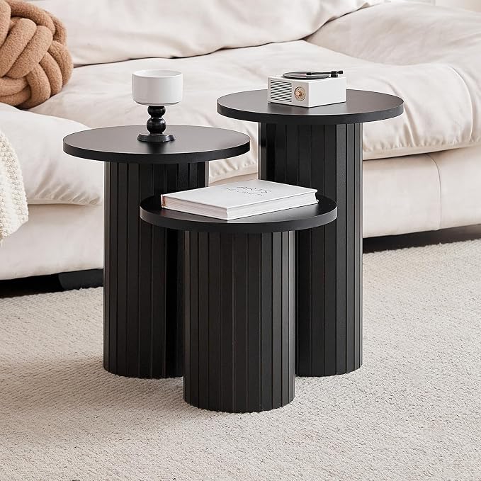 Round Side Tables Set of 3, Circle Modern Fluted Nesting Coffee Table, Accent - Image 8