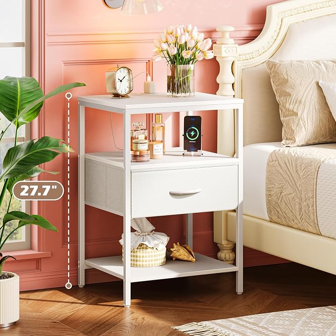SUPERJARE Nightstand with Charging Station, 17.7 Inches Wider Side Table - Image 2