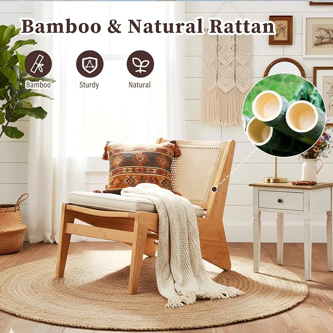 Furlide Rattan Chair 2Pcs, Mid Century Modern Accent Chair, Leisurely Reading - Image 7