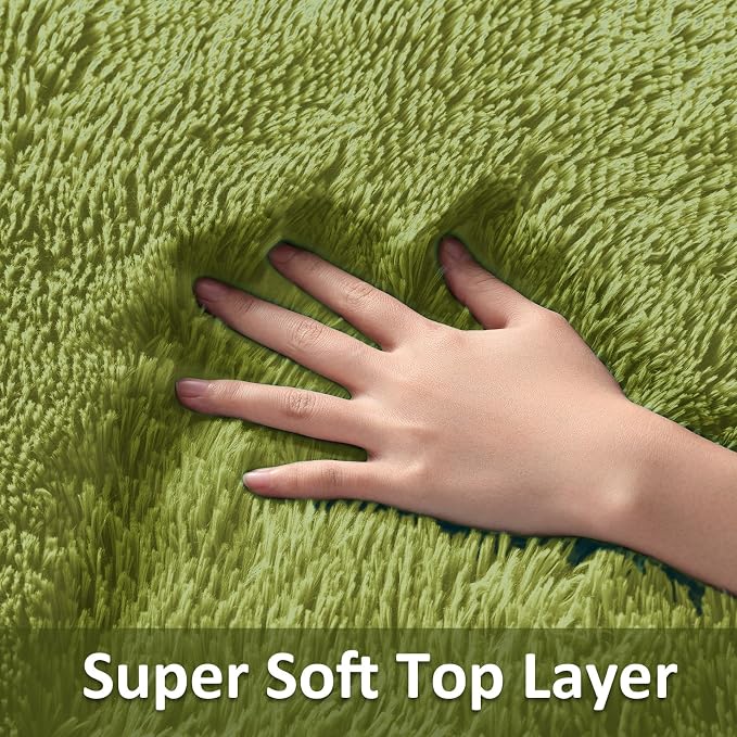 Ophanie Small Rug Washable Non Slip Throw Bedside Area Rugs, Fluffy Soft Green - Image 3