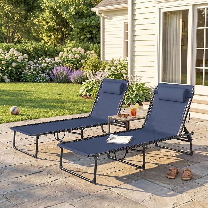 Outsunny Folding Chaise Lounge Chair Set of 2, Patio Sun Tanning Chair - Image 9