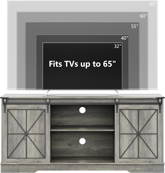 Farmhouse TV Stand for 65/60/55 Inch Tvs, Rustic Entertainment Center - Image 2