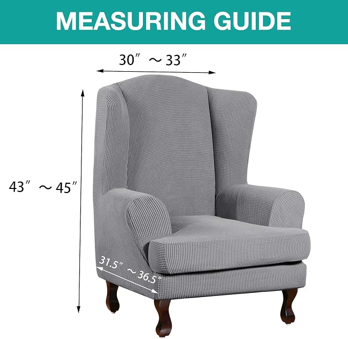 Turquoize Wingback Chair Covers 2 Piece Wing Chair Slipcover Stretch Slipcovers - Image 5