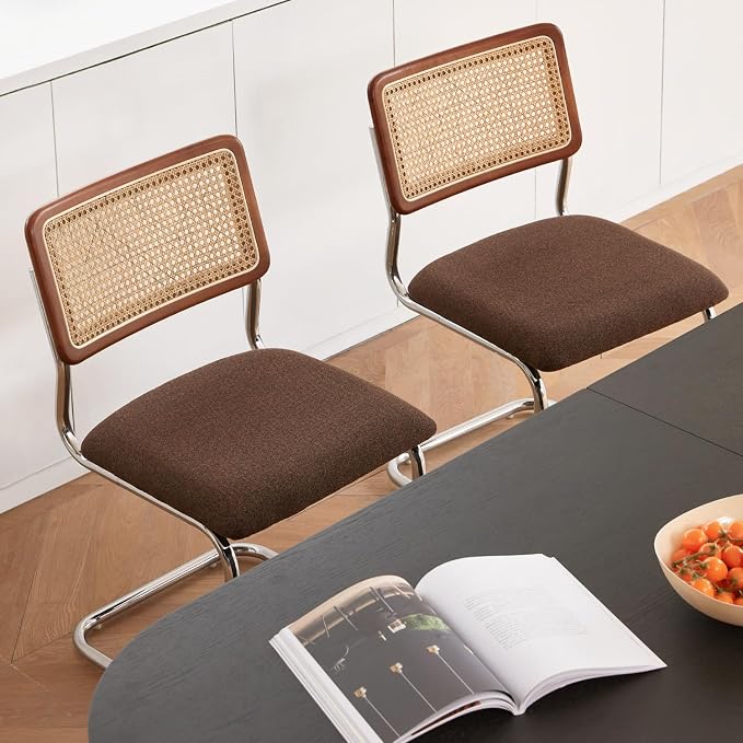 GrandNoor Rattan Dining Chairs Set, Wooden Mid Century Modern Dining Room Chairs - Image 3