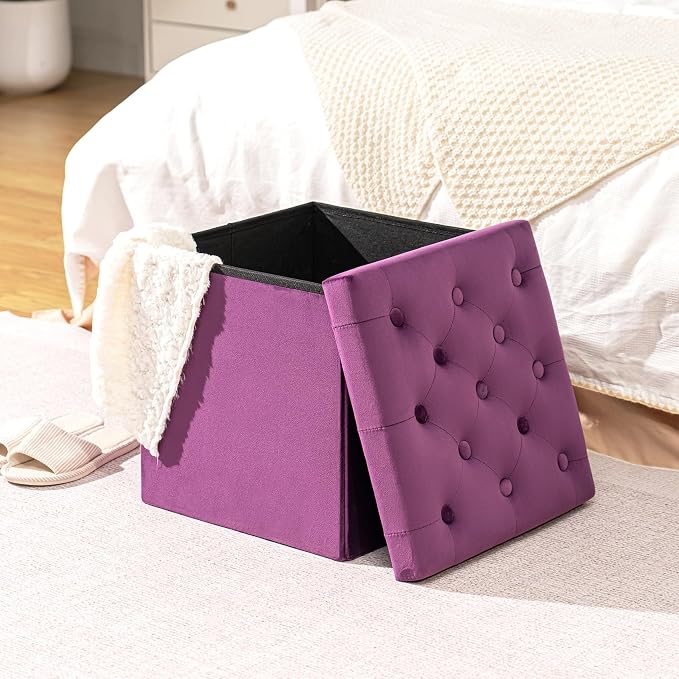 B FSOBEIIALEO Storage Ottoman Cube Velvet Tufted Folding Ottomans - Image 2