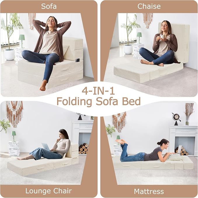 Folding Sofa Bed, 4 in 1 Convertible Sleeper Chair - Image 4
