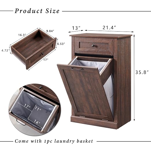 IFGET Tilt Out Trash Can Cabinet, 10 Gallon Farmhouse Laundry Hamper Cabinet - Image 2
