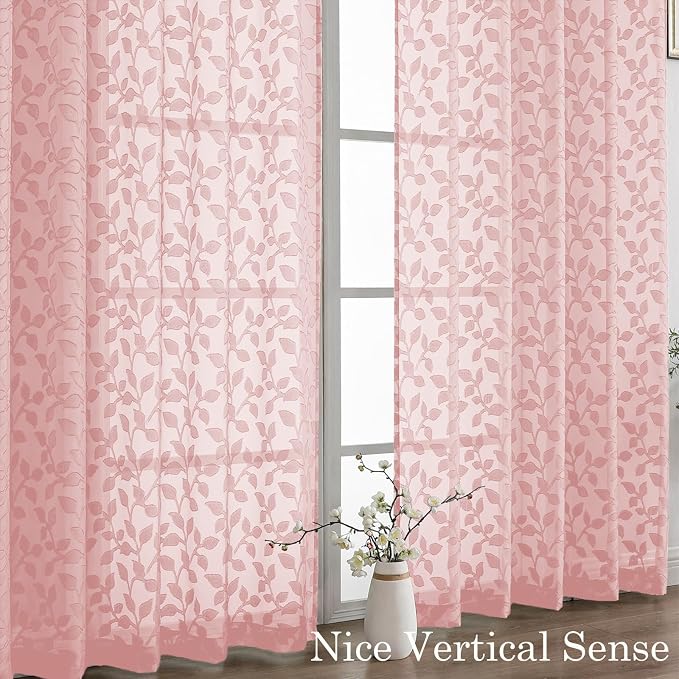 Chyhomenyc Extra Long Blush Pink Sheer Curtains 120 Inch Length 2 Panels Set - Image 9