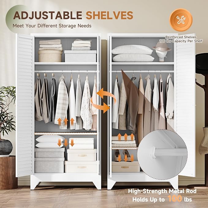 Letaya Armoire Wardrobe Closet, Hanging Rod Clothing Storage Cabinets - Image 5