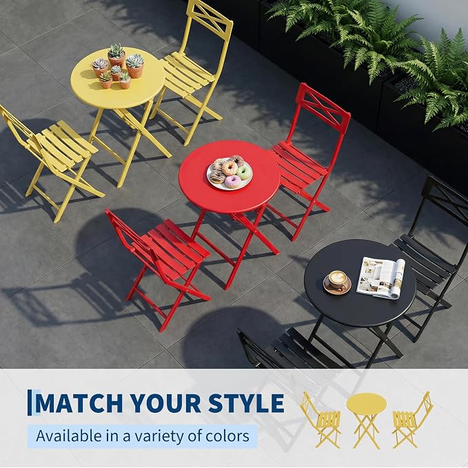 GarveeLife 3 Piece Patio Bistro Set, New Iron Outdoor Furniture Set, Metal - Image 5