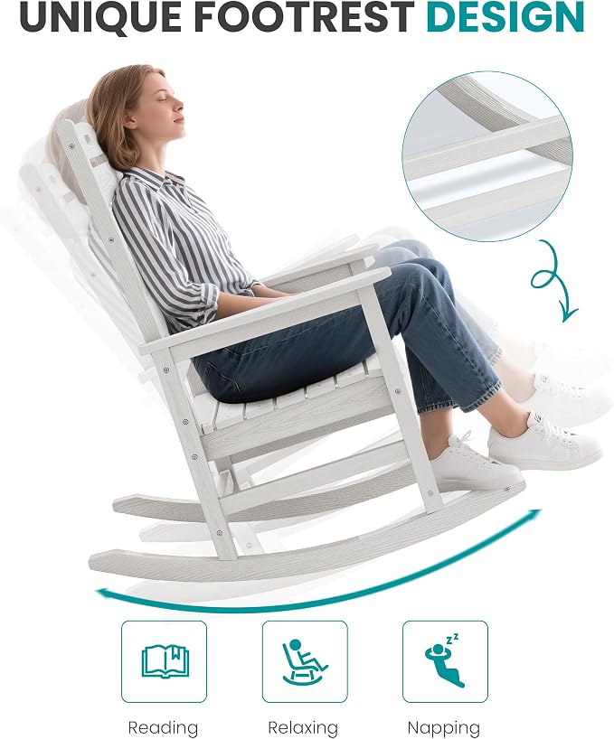 SERWALL Outdoor Rocking Chair Set of 4, Oversized HDPE Patio Rocking Chair - Image 6