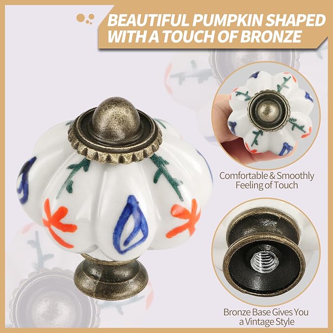 Ivory Pumpkin Knobs 2 Pack Ceramic Cabinet Knobs Vintage Drawer Pulls - Image 3