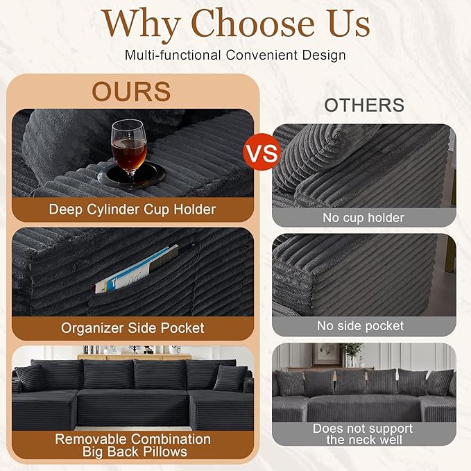 Modular Sectional Sleeper Sofa, 134 Inch Boneless Cloud Couch - Image 4