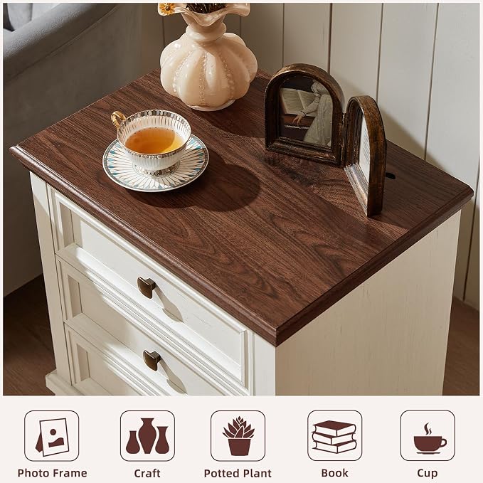 SAVOR LIFE Farmhouse Nightstand Set of 2, Vintage Couch End Table - Image 6