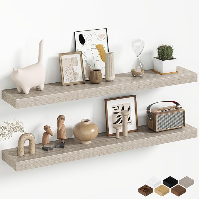 Fun Memories 36 Inch Floating Shelves Wall-Mounted, Rustic Wood Shelf by FunMemories