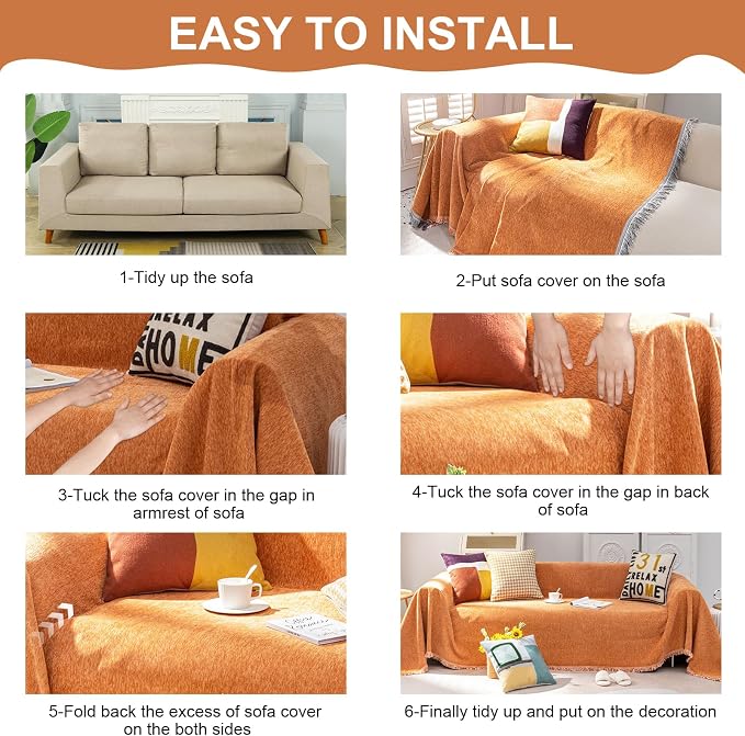 VClife Couch Cover Bohemian Orange Sofa Covers - Image 7