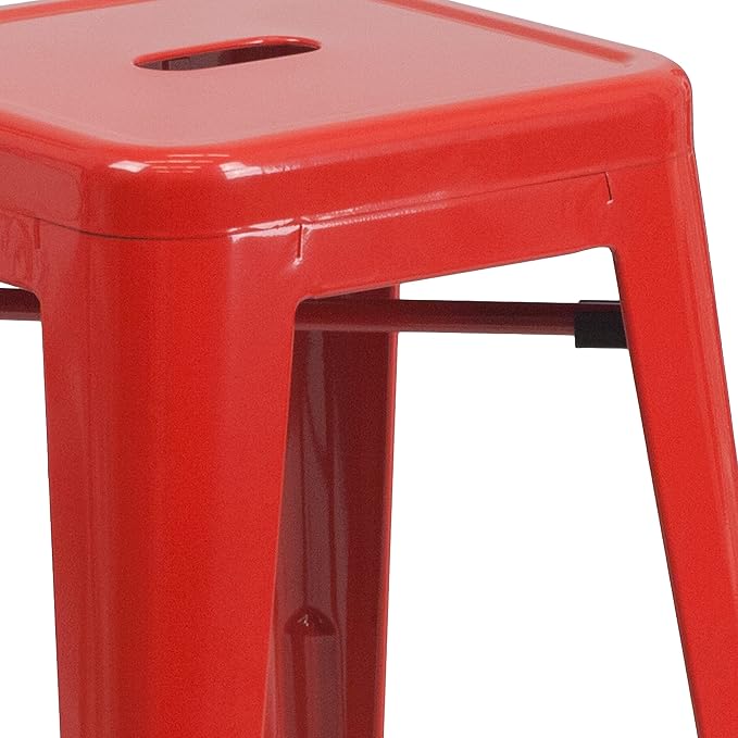 Flash Furniture Lily 4 Pack Commercial Grade 24" High Backless Red Metal - Image 6