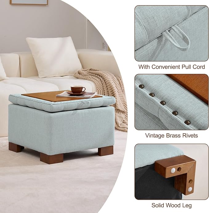 WUTUTUEE 24" Fabric Square Storage Ottoman - Image 5