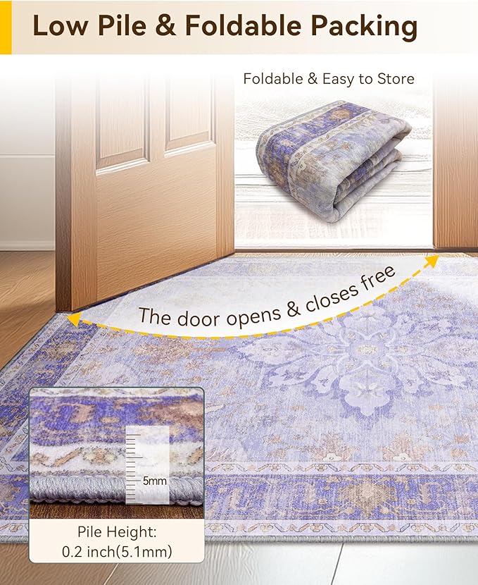 RELEANY Area Rugs 5'x8' Washable Non-Slip, Floral Vintage Distress Print - Image 4