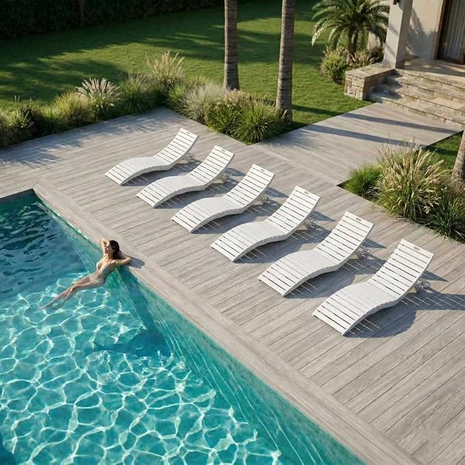 Folding HDPE Pool Lounge Chairs Set of 6, Pre-Assembled Outdoor Chaise Lounge by YourPerfectOutdoorEscape