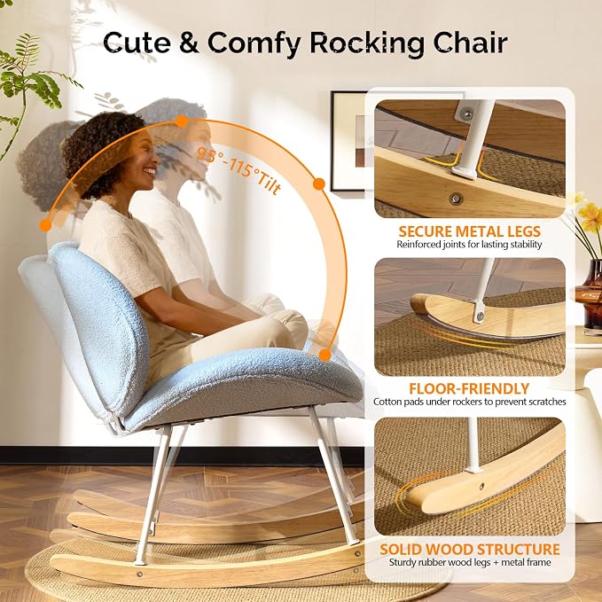 VINGLI 25.6" Extra Wide Criss Cross Nursery Rocking Chair, Cute Curved 115° - Image 4