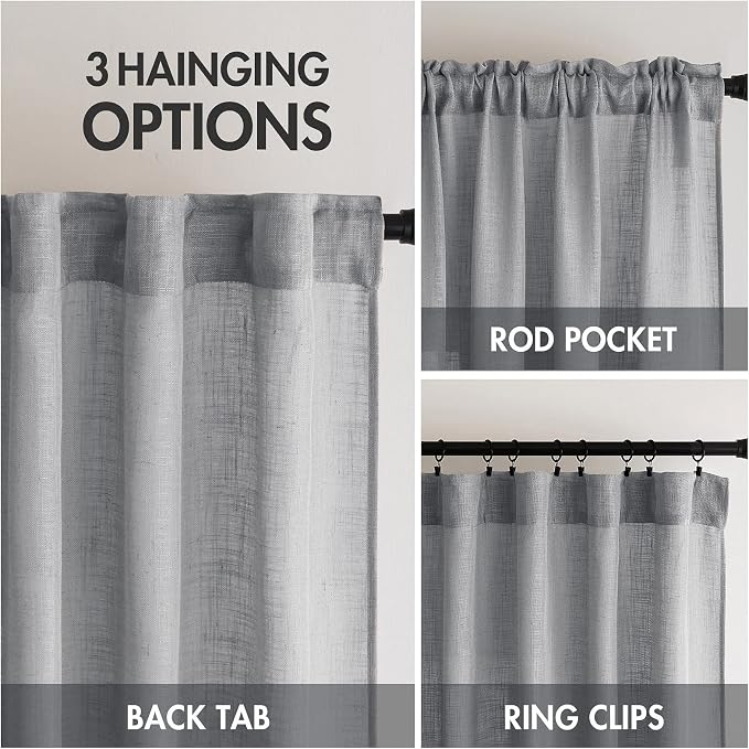 MIULEE Grey Linen Curtains 96 Inch Long - Image 3