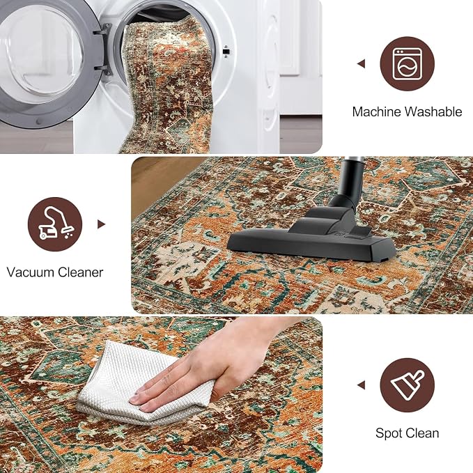 Yamaziot Washable Runner Rug, 3x8 Non-Slip Boho Vintage Hallway Rug - Image 4