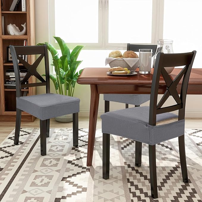 Smiry Waterproof Seat Covers for Dining Room Chairs Set of 4, Stretch Jacquard - Image 8