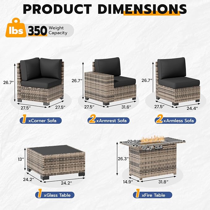 Patio Furniture Set, Wide Armrest Outdoor Furniture Set - Image 7