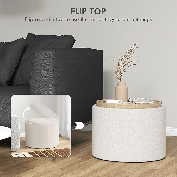 HOMCOM Round Storage Ottoman - Image 4