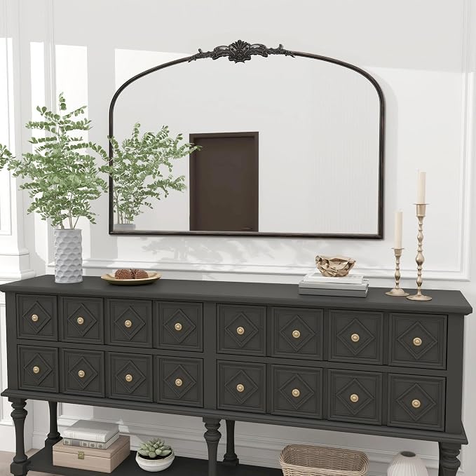 Besdomus Antique Arched Large Mirror: 48"x33" French Oversize Black Arch - Image 6