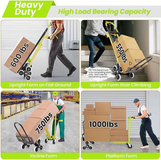 4-in-1 Hand Truck Dolly Heavy Duty Industrial Convertible, 1000 LBS Stair - Image 3