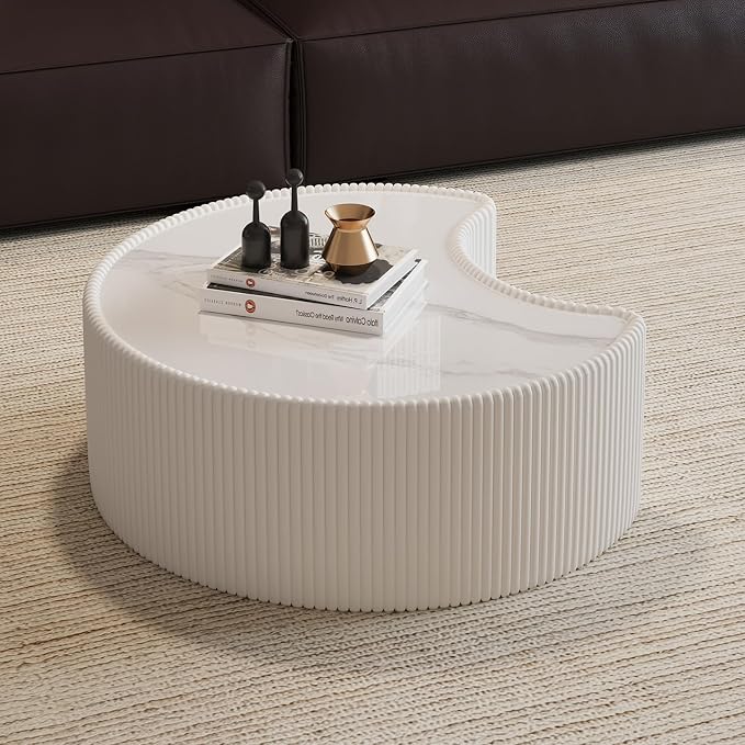 29.53" Marble Coffee Table, Modern Creative Moon Coffee Table by Henf