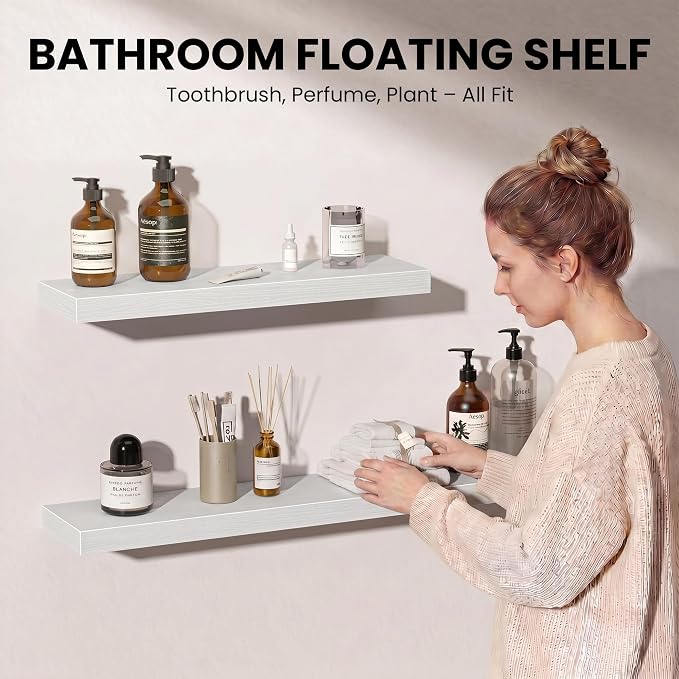 Fun Memories Floating Shelves for Wall, 72 Inch Long Set of 2 Rustic Wood Wall - Image 3