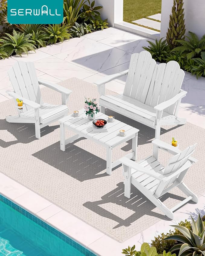 SERWALL Folding Adirondack Bench, HDPE All-Weather Adirondack Loveseat - Image 9