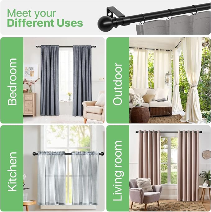 Black Curtain Rods for Windows 66 to 120, Long Curtain Rod for Outdoor Patio - Image 7