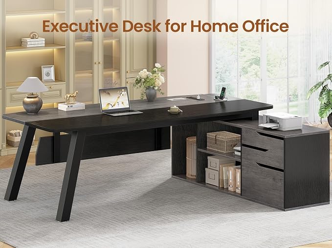SEDETA 71" Executive Desk with File Cabinet, Large Office Desk with Drawers and - Image 4