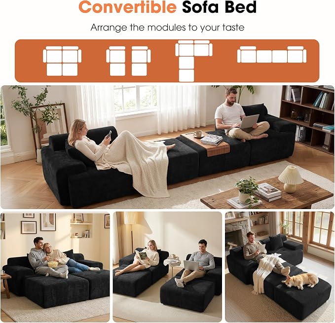 83.5" Boneless Loveseat with 2 Ottoman, Cloud Comfy Sofa Bed, Modular Sofa - Image 8