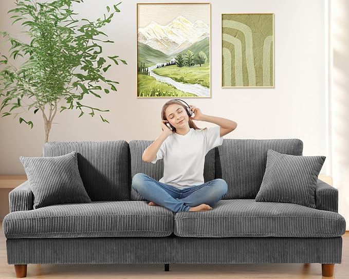 Kidirect 87in Corduroy Couch, Sofa No Tool Assembly, Comfy Couches by Kidirect
